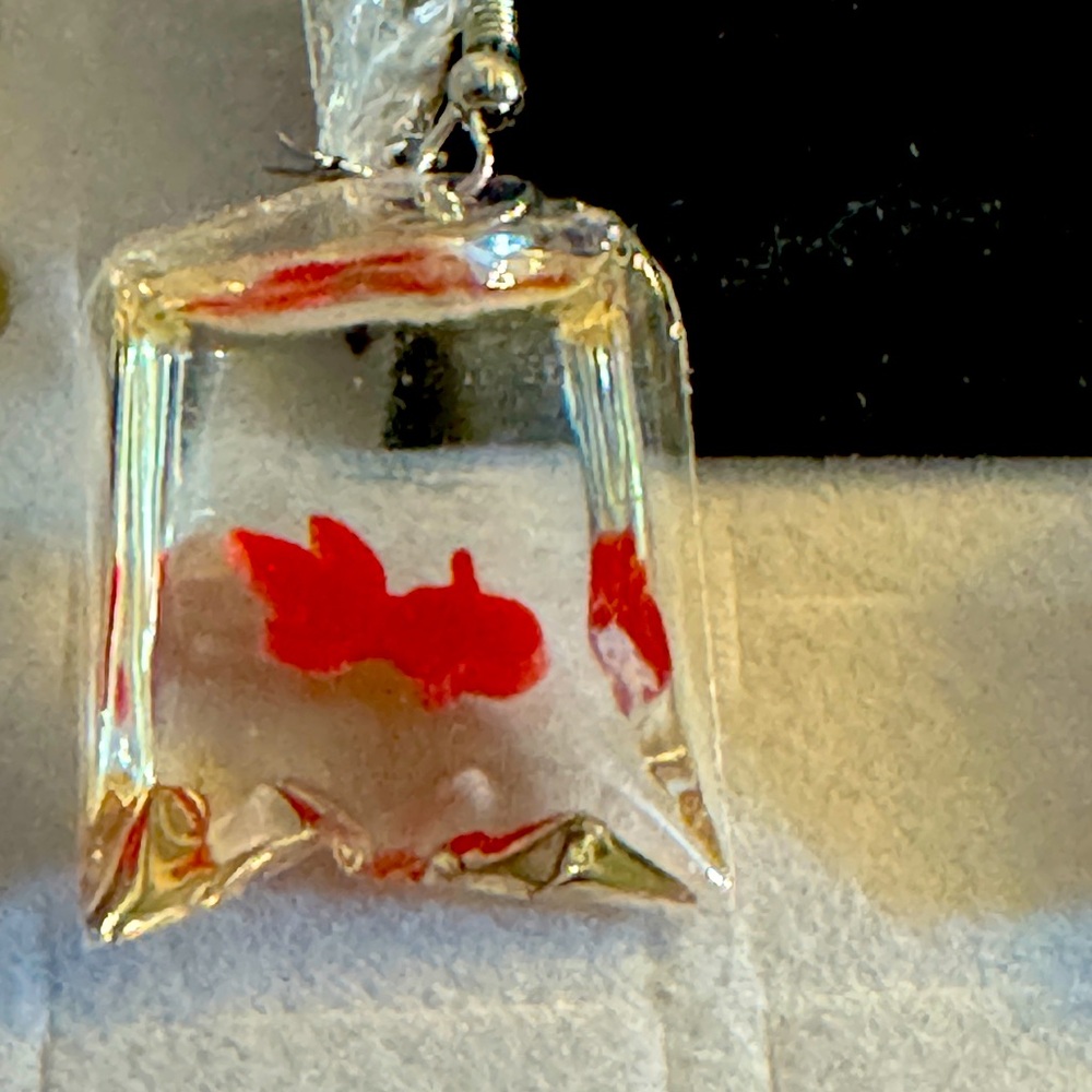 Carnival fish in a bag earrings. New